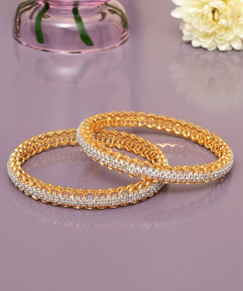 Endless embrace solitaire gold plated diamond bangles