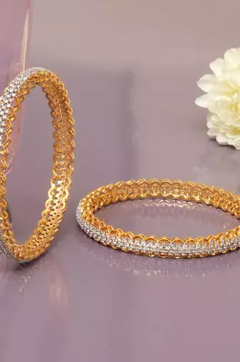 Endless embrace solitaire gold plated diamond bangles