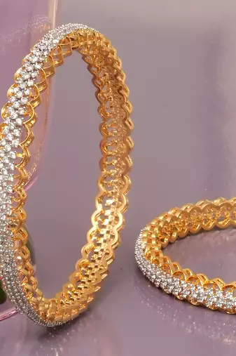 Endless embrace solitaire gold plated diamond bangles