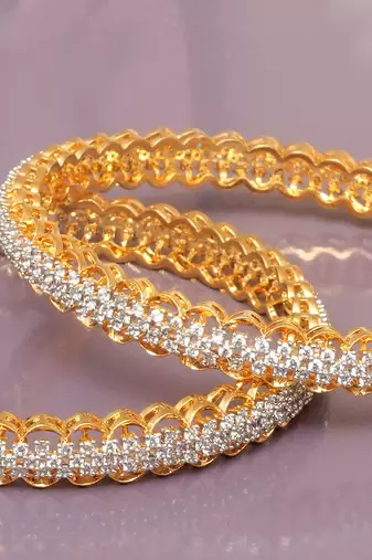 Endless embrace solitaire gold plated diamond bangles