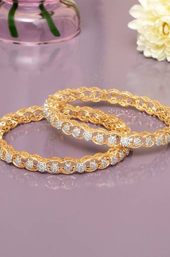 Ornate orbit solitaire gold plated bangles