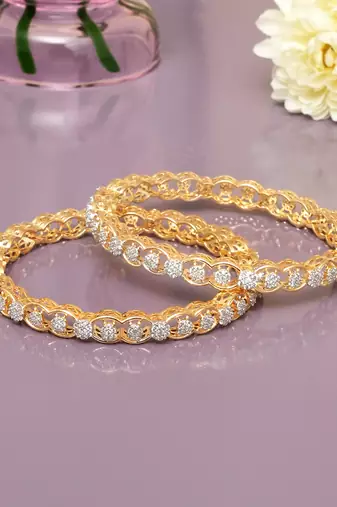 Ornate orbit solitaire gold plated bangles