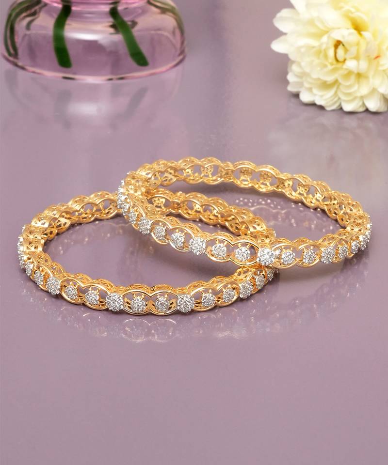 Ornate orbit solitaire gold plated bangles