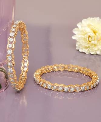 Ornate orbit solitaire gold plated bangles 3
