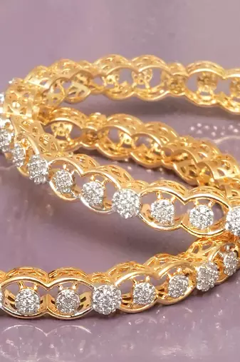 Ornate orbit solitaire gold plated bangles
