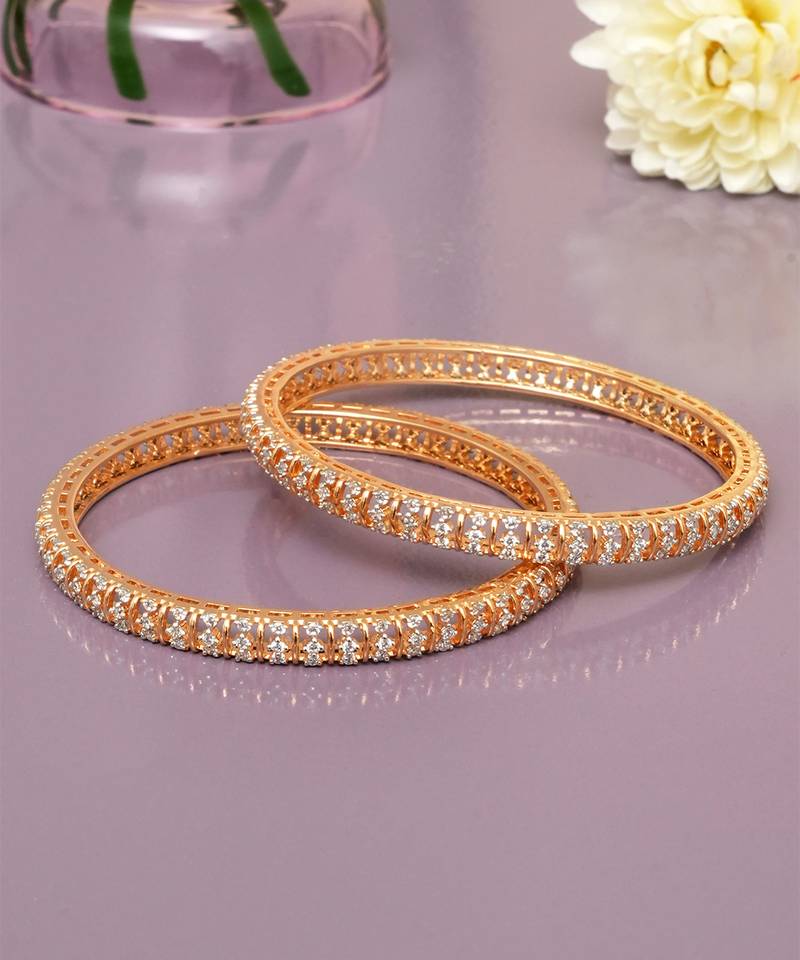 Graceful twirl gold plated diamond bangles