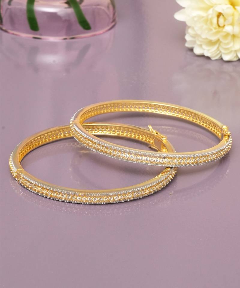 Regal row solitaire gold plated bangles