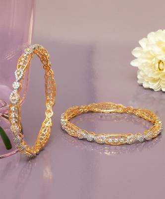Swirling  solitaire gold plated diamond bangles 2