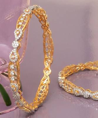 Swirling  solitaire gold plated diamond bangles 3