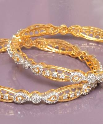 Swirling  solitaire gold plated diamond bangles 4