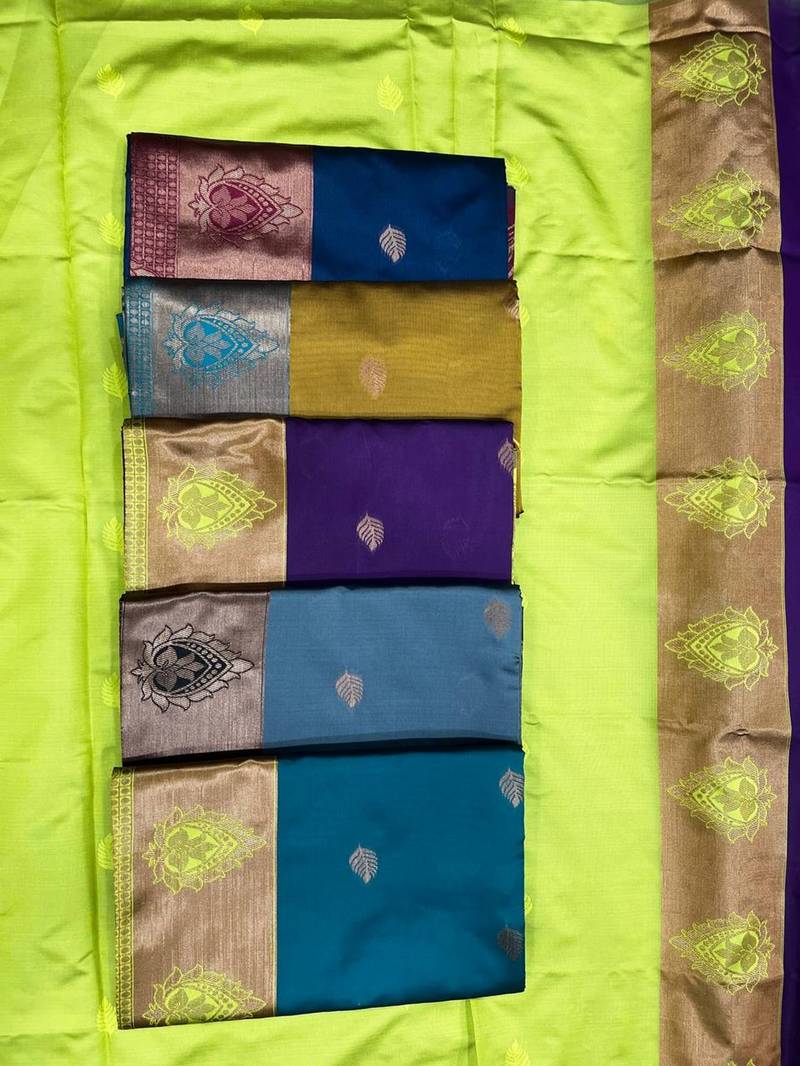 Blue purple silk blend jacuard work festival saree with unstitched blouse piece