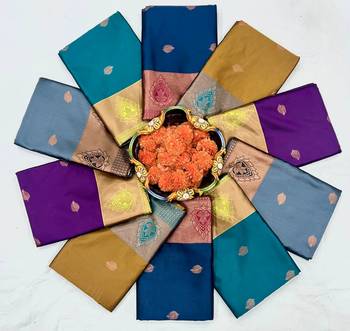 Blue purple silk blend jacuard work festival saree with unstitched blouse piece 5