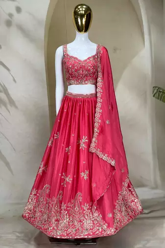 Deep Pink silk blend blend Embroidered Lehenga Choli