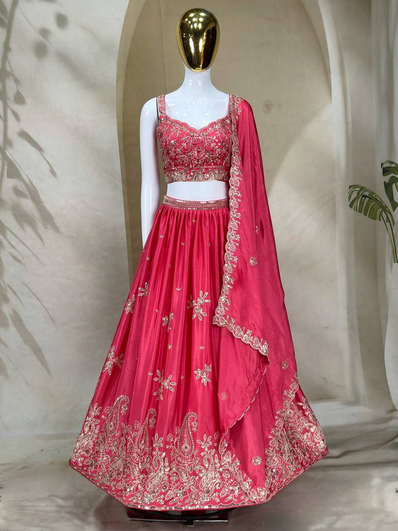 Deep Pink silk blend blend Embroidered Lehenga Choli