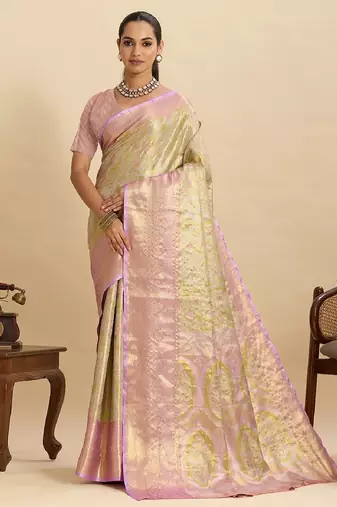 lavender embroidery with zari work silk blend saree with blouse