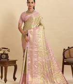 lavender embroidery with zari work silk blend saree with blouse