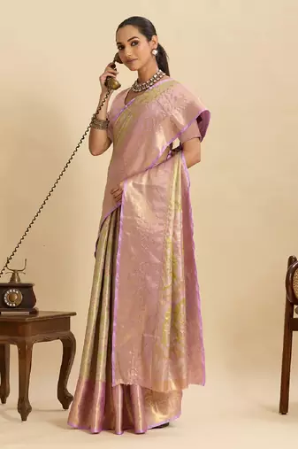 lavender embroidery with zari work silk blend saree with blouse