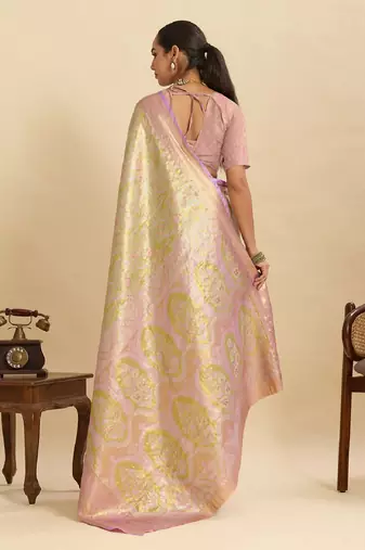 lavender embroidery with zari work silk blend saree with blouse