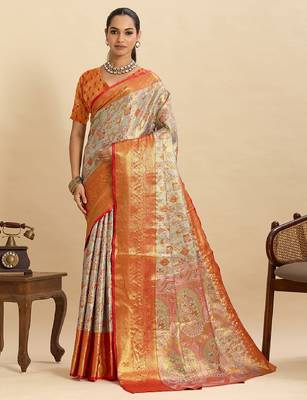 red embroidery with zari work silk blend saree with blouse 1
