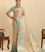 sky blue embroidery with zari work silk blend saree with blouse