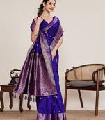 Royal blue zari work jacquard saree with blouse