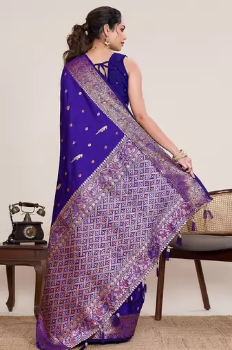 Royal blue zari work jacquard saree with blouse