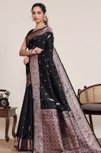Black zari work jacquard saree with blouse