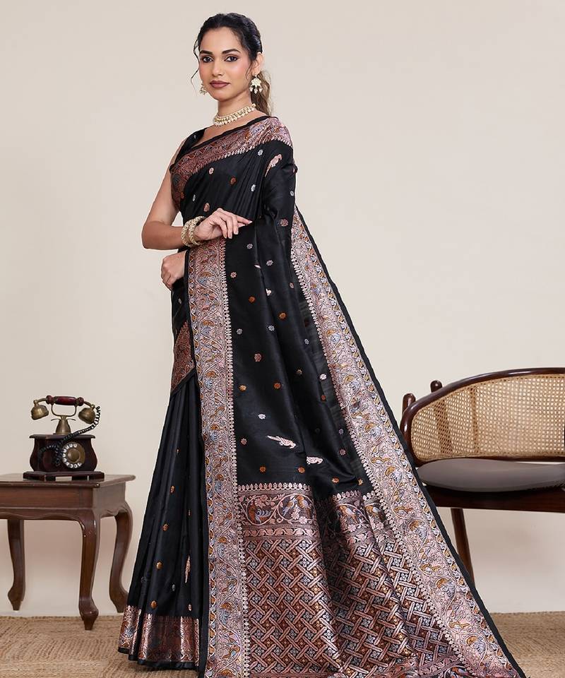 Black zari work jacquard saree with blouse