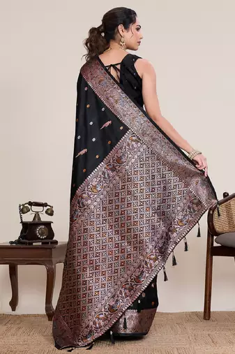 Black zari work jacquard saree with blouse