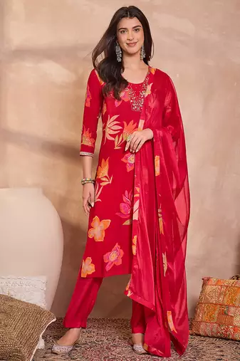 Women's pink rayon floral printed kurta set