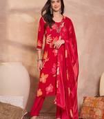 Women's pink rayon floral printed kurta set