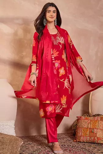 Women's pink rayon floral printed kurta set