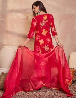Women's pink rayon floral printed kurta set 4