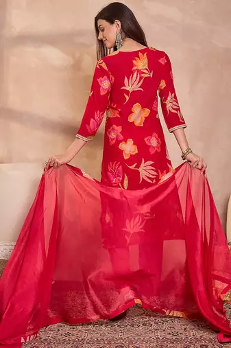 Women's pink rayon floral printed kurta set