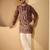 Burgundy georgette embroidered kurta with trouser set | mandarin collar ethnic wear for men