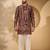 Burgundy georgette embroidered kurta with trouser set | mandarin collar ethnic wear for men