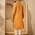 Yellow viscose rayon printed kurta with trouser set | v-neck ethnic wear for men