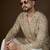 Beige georgette embroidered kurta with trouser set | v-neck ethnic wear for men