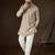 Beige georgette embroidered kurta with trouser set | v-neck ethnic wear for men