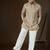 Beige georgette embroidered kurta with trouser set | v-neck ethnic wear for men