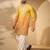 Yellow georgette embroidered kurta with trouser set | v-neck ethnic wear for men