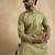 Green silk blend embroidered kurta with trouser set | mandarin collar ethnic wear for men