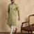 Green silk blend embroidered kurta with trouser set | mandarin collar ethnic wear for men