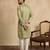 Green silk blend embroidered kurta with trouser set | mandarin collar ethnic wear for men