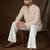 Peach georgette embroidered kurta with trouser set | v-neck ethnic wear for men