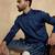 Blue silk blend embroidered kurta with trouser set | mandarin collar ethnic wear for men