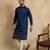 Blue silk blend embroidered kurta with trouser set | mandarin collar ethnic wear for men