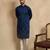 Blue silk blend embroidered kurta with trouser set | mandarin collar ethnic wear for men