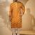 Yellow viscose rayon printed kurta for men | v-neck festive ethnic wear