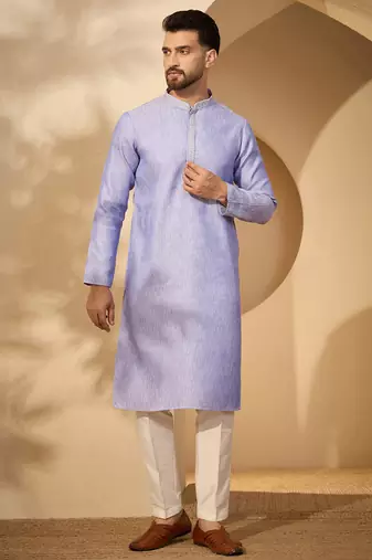 Blue jacquard woven design kurta for men | mandarin collar festive ethnic wear